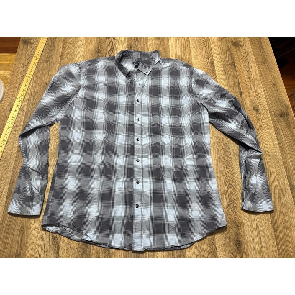 GAP Shirt Men's Size XXL Blue Gray Plaid Long Sleeve Button Up Slim Fit